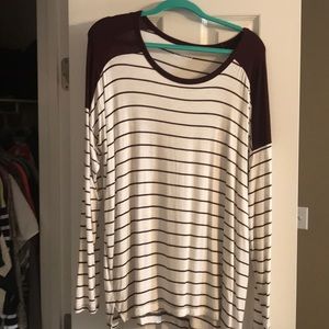 Maroon and white striped long sleeve tee